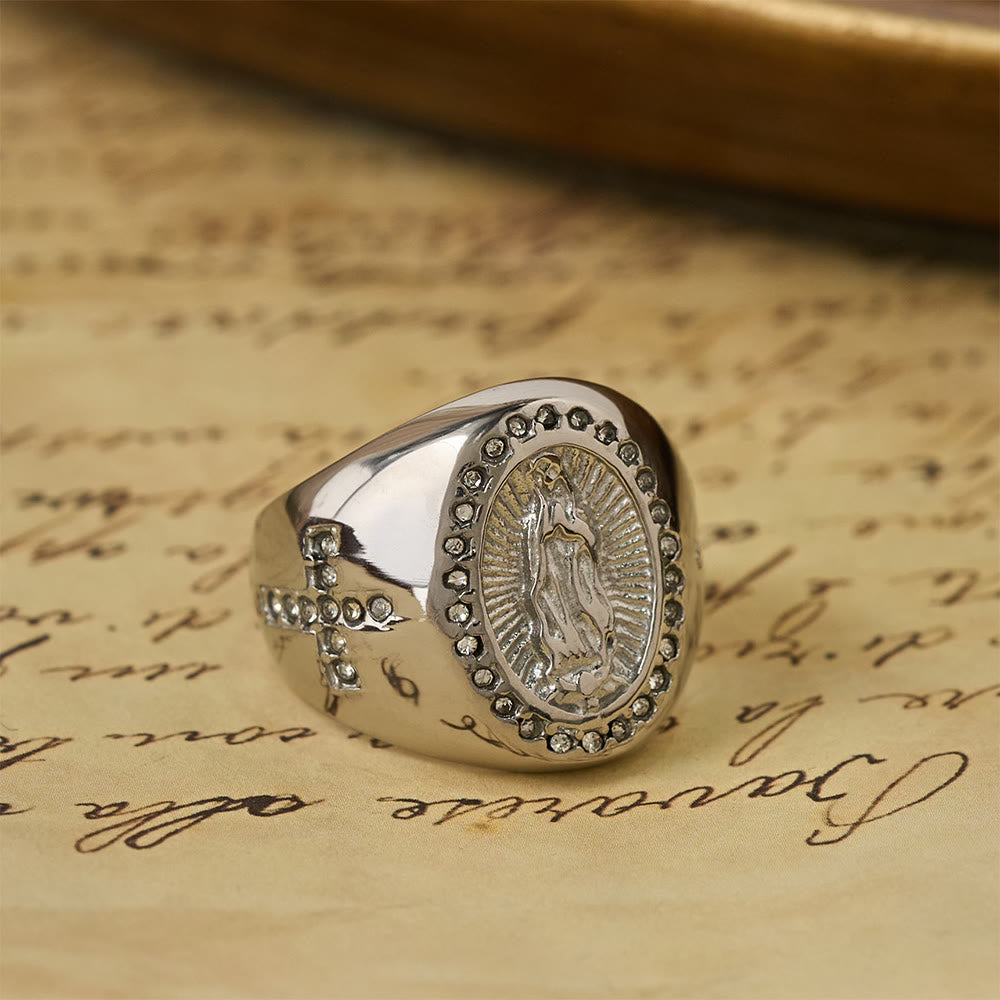 Bold Our Lady Cross Signet Ring