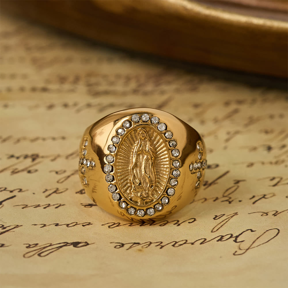 Bold Our Lady Cross Signet Ring