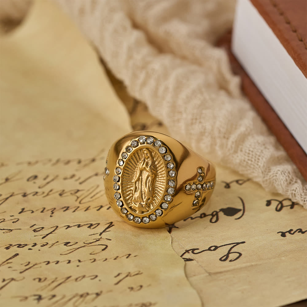 Bold Our Lady Cross Signet Ring