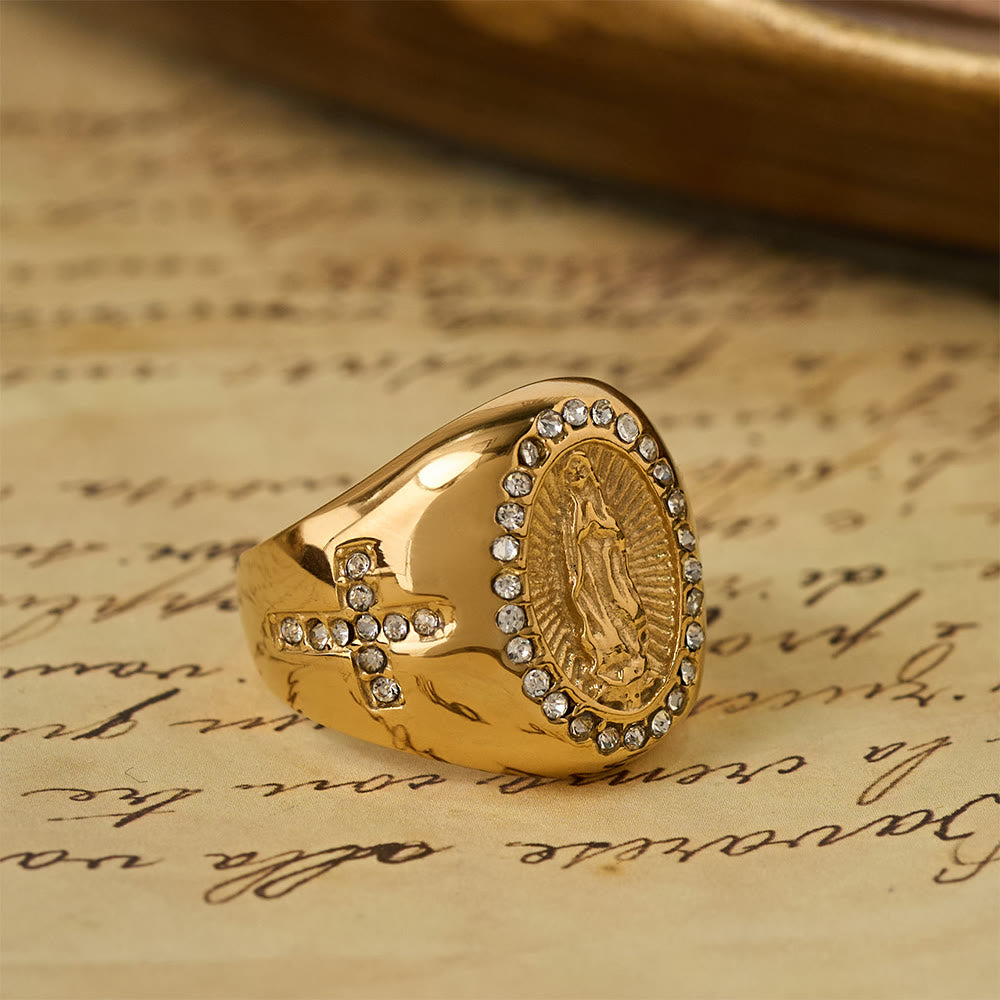 Bold Our Lady Cross Signet Ring
