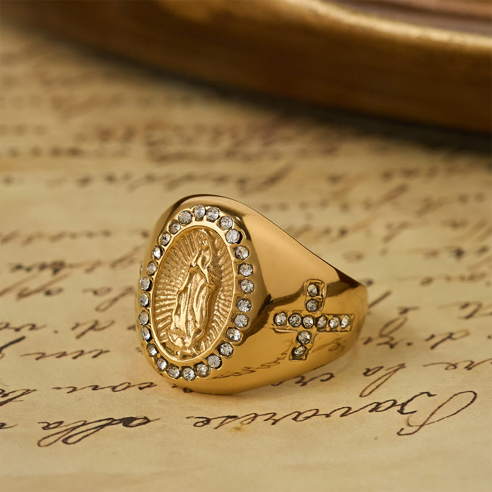 Bold Our Lady Cross Signet Ring
