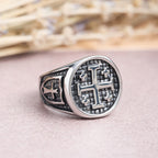 Jerusalem Cross Round & Square Signet Ring