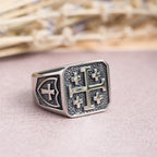Jerusalem Cross Round & Square Signet Ring