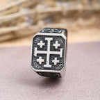 Jerusalem Cross Round & Square Signet Ring