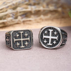 Jerusalem Cross Round & Square Signet Ring