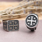 Jerusalem Cross Round & Square Signet Ring