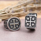 Jerusalem Cross Round & Square Signet Ring