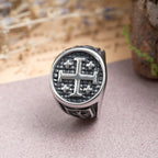Jerusalem Cross Round & Square Signet Ring