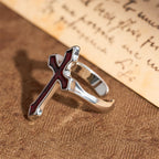 Four-Color Enamel Cross Open Ring
