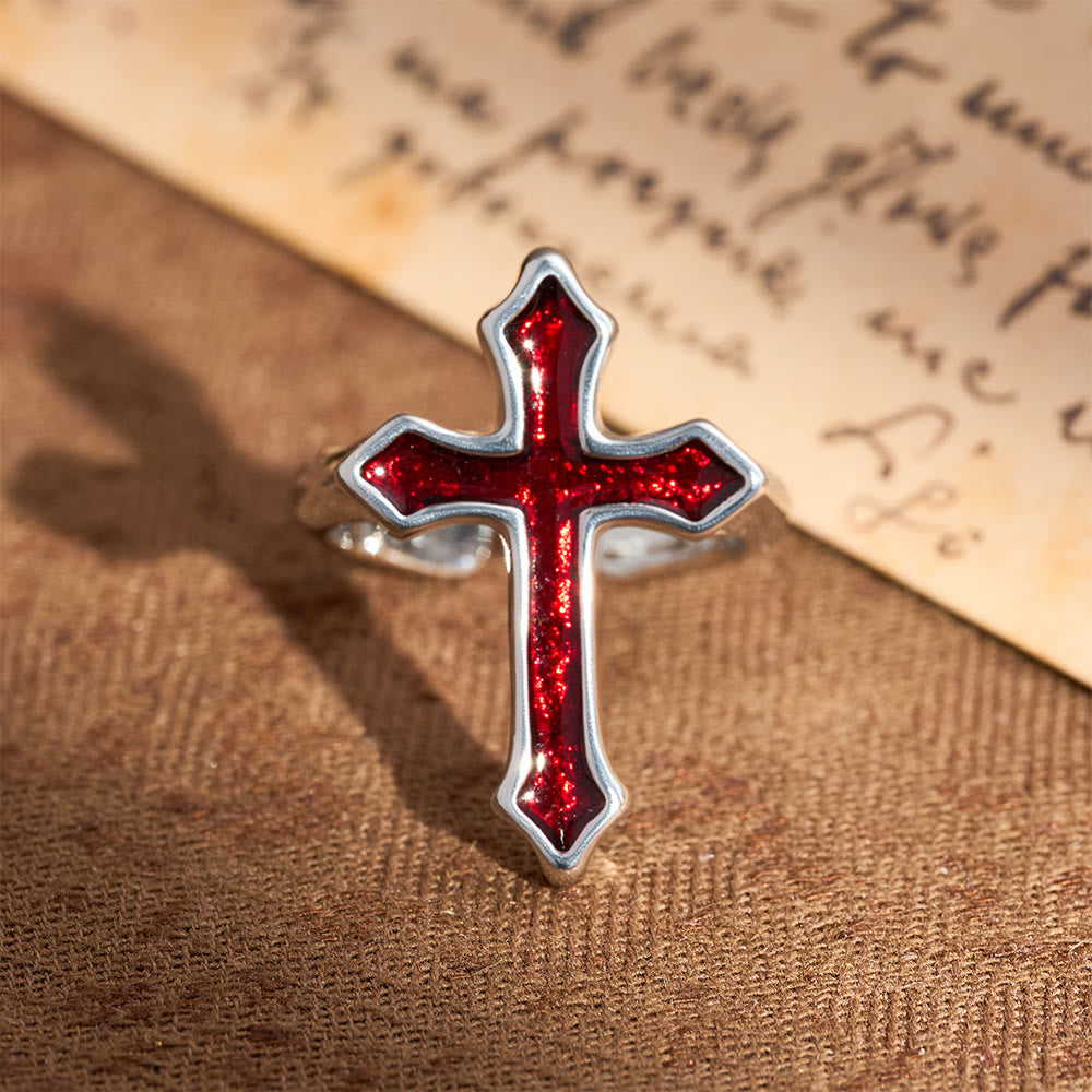 Four-Color Enamel Cross Open Ring