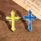 Four-Color Enamel Cross Open Ring