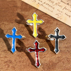 Four-Color Enamel Cross Open Ring