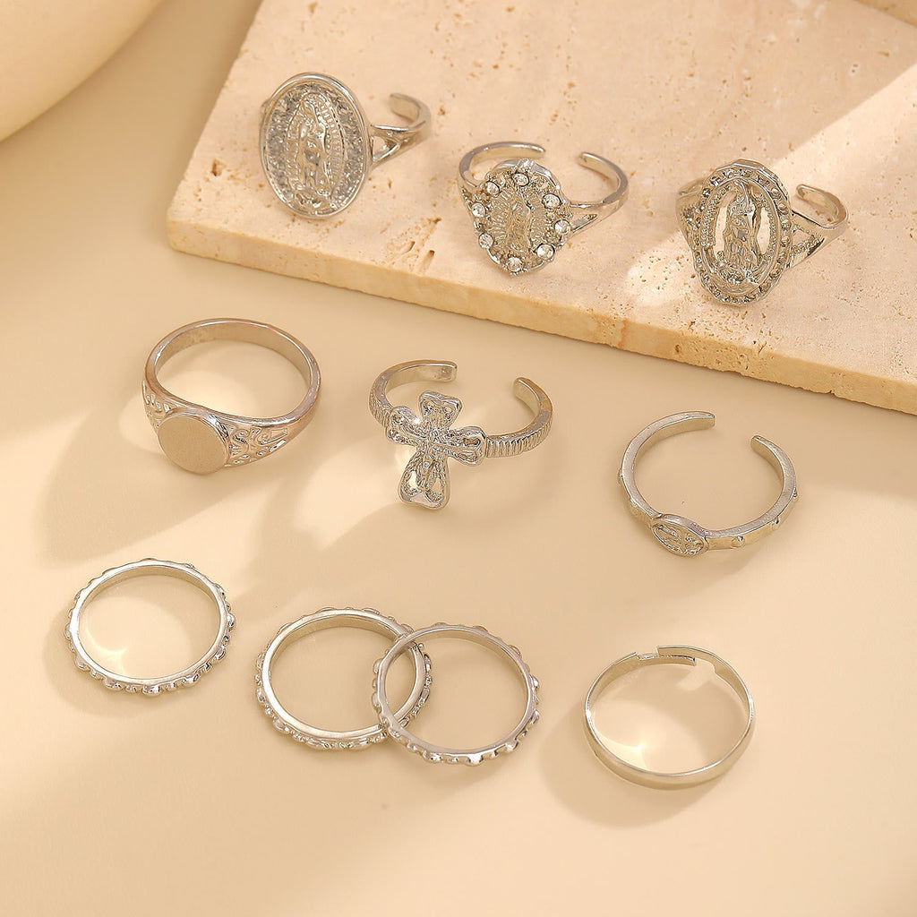 Golden & Silver Marian Cross Ring Set