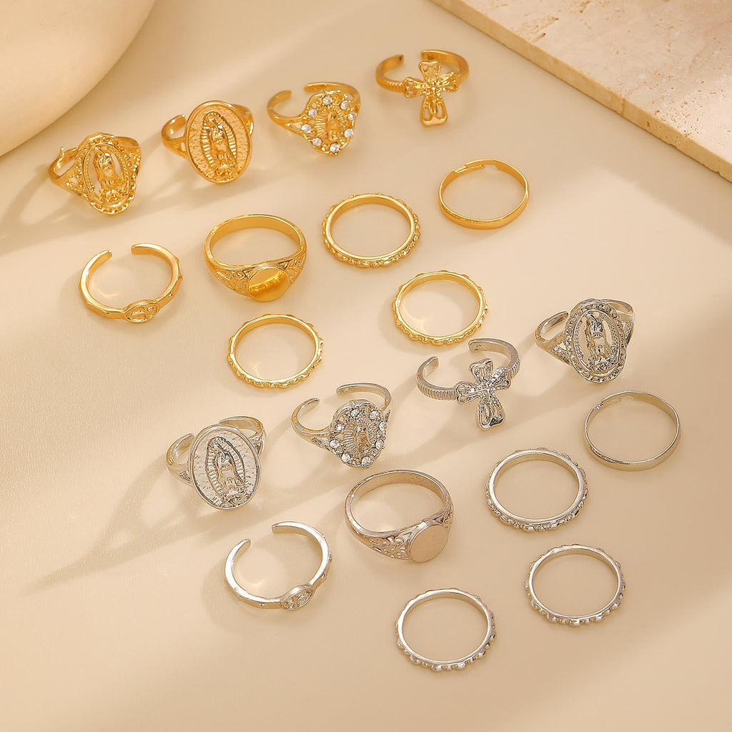 Golden & Silver Marian Cross Ring Set