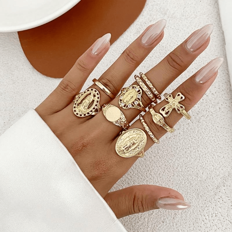 Golden & Silver Marian Cross Ring Set