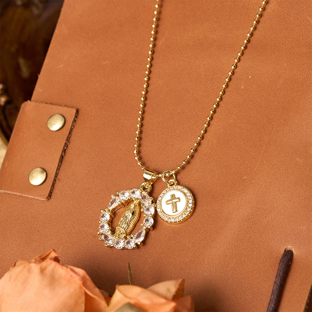 Classic Our Lady & Cross CZ Pendant Set