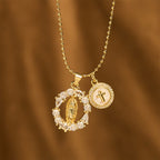 Classic Our Lady & Cross CZ Pendant Set
