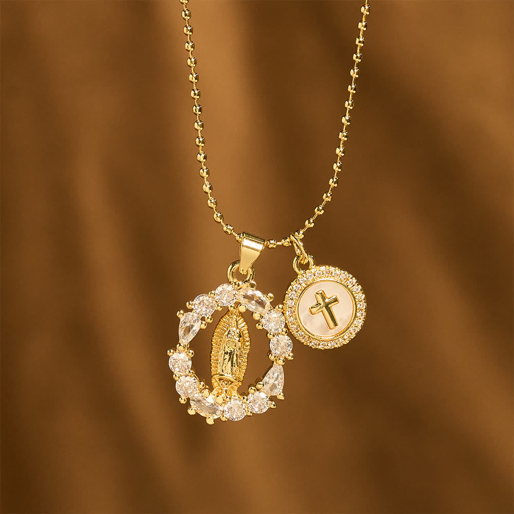 Classic Our Lady & Cross CZ Pendant Set