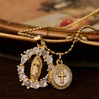 Classic Our Lady & Cross CZ Pendant Set