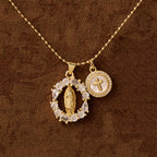 Classic Our Lady & Cross CZ Pendant Set