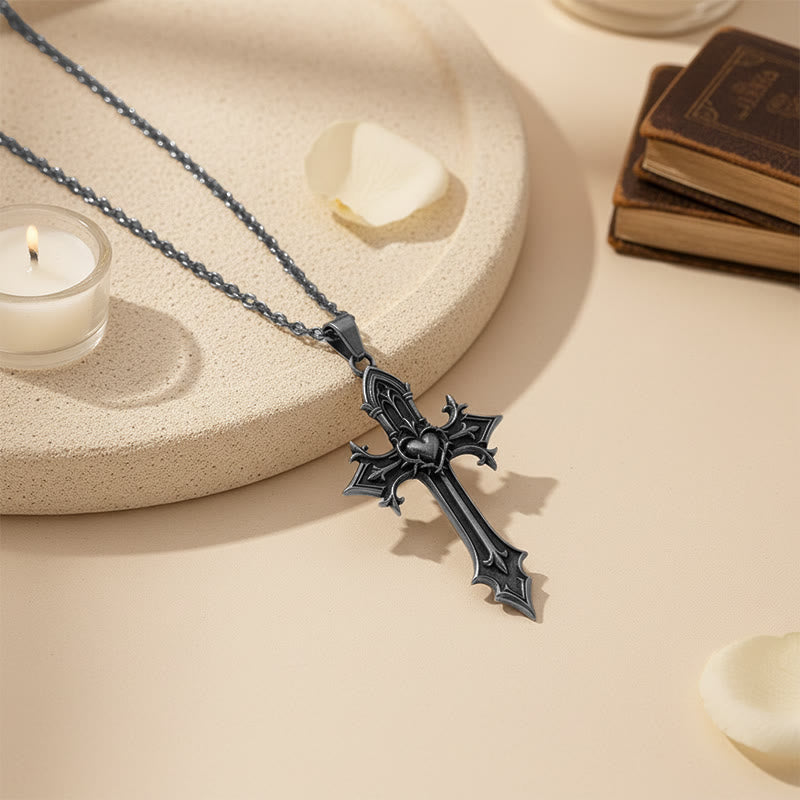 Crown of Thorns Gothic Cross Pendant Necklace