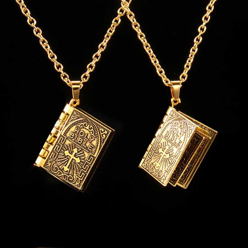 Turnable Cross Holy Bible Pendant Quality Necklace