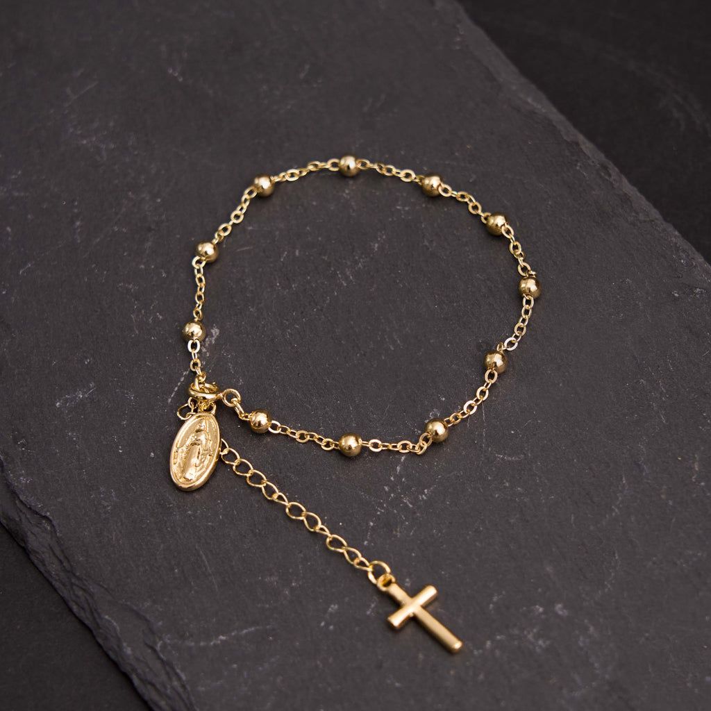 Virgin Mary Medal & Cross Adjustable Simple Casual Bracelet