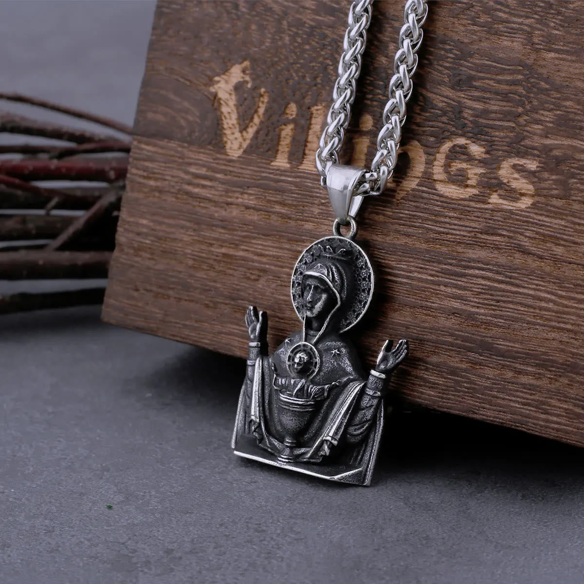 Virgin Mary Prayer Pendant Necklace Stainless Steel Catholic Medallion