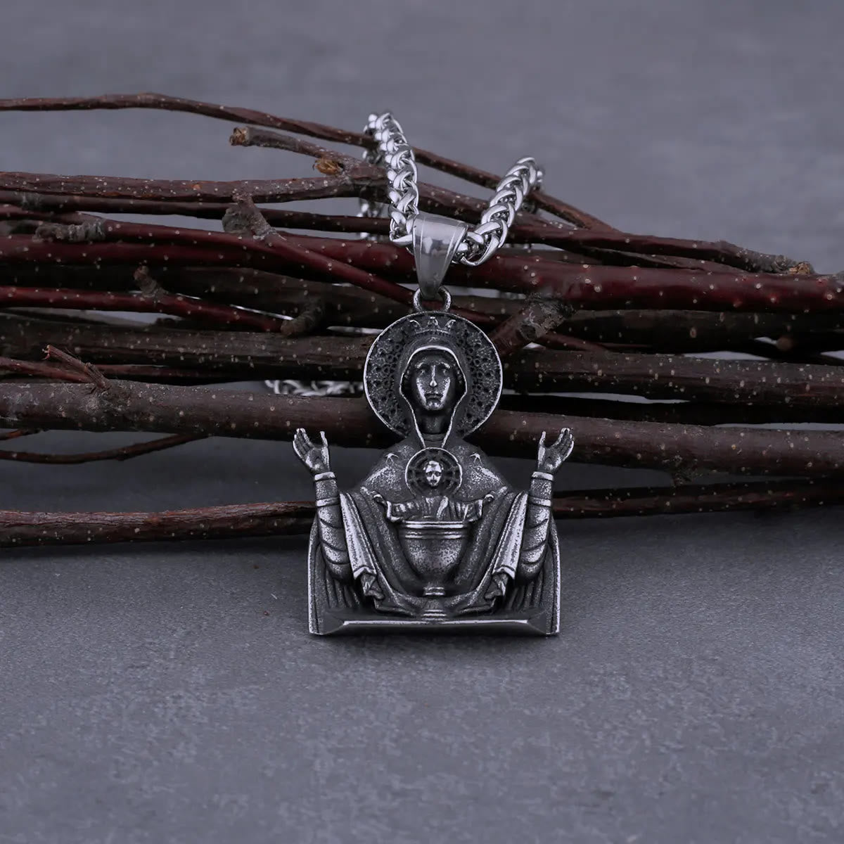 Virgin Mary Prayer Pendant Necklace Stainless Steel Catholic Medallion