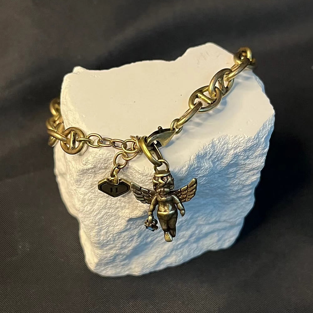 Retro Style Bronze Lucky Star Angel & Heart Cross Bracelet
