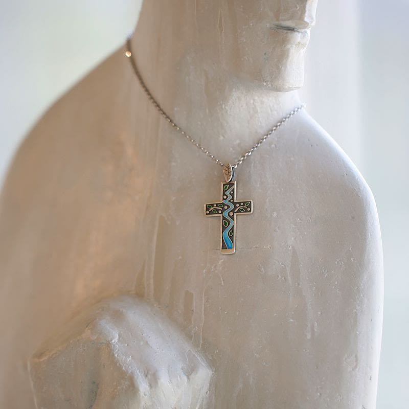 Fresh Style Creekside Tree Enamel Cross Necklace