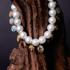 Retro Style Saint Jesus Mary Medals Cross Pearl Bracelet