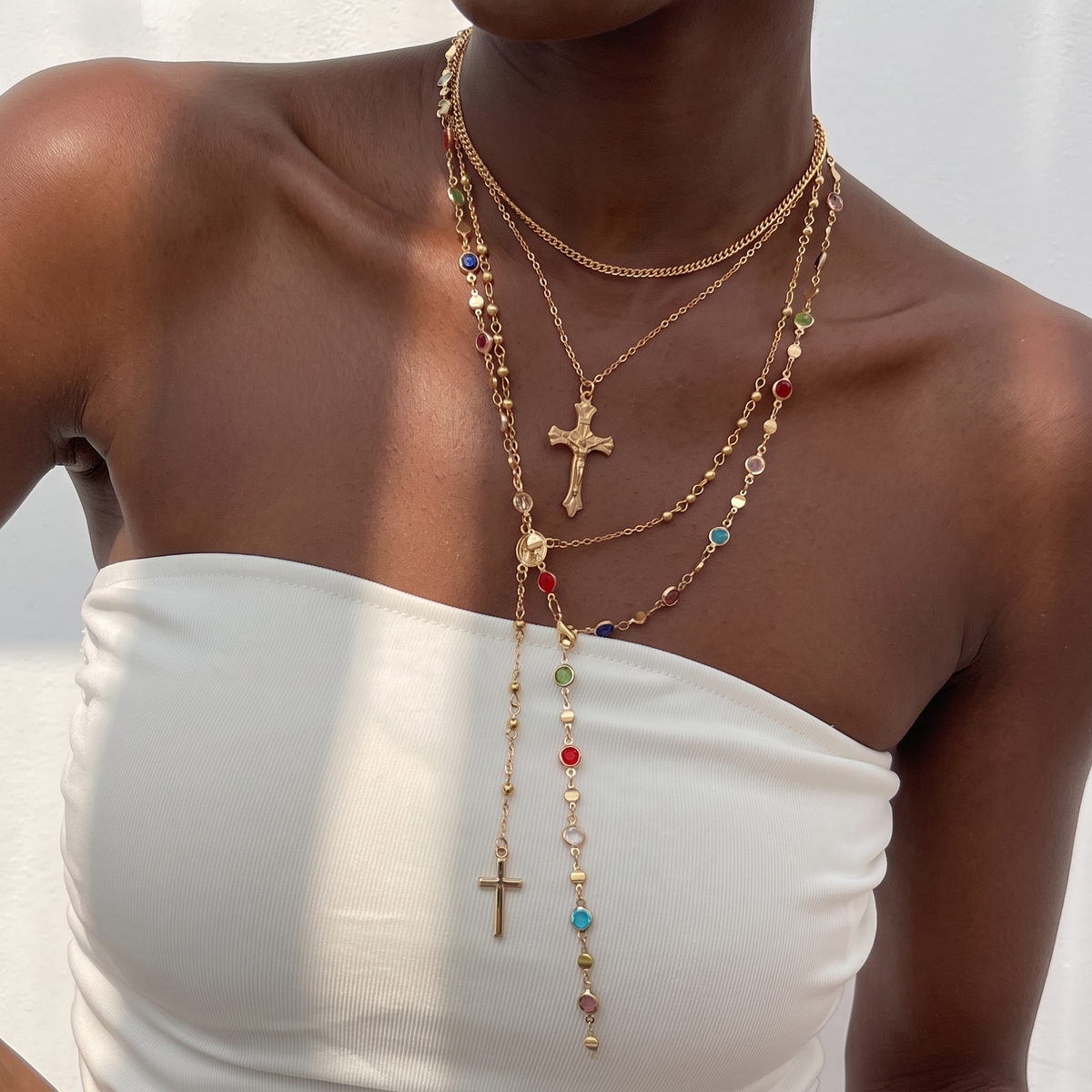 Layered Cross Necklace Set