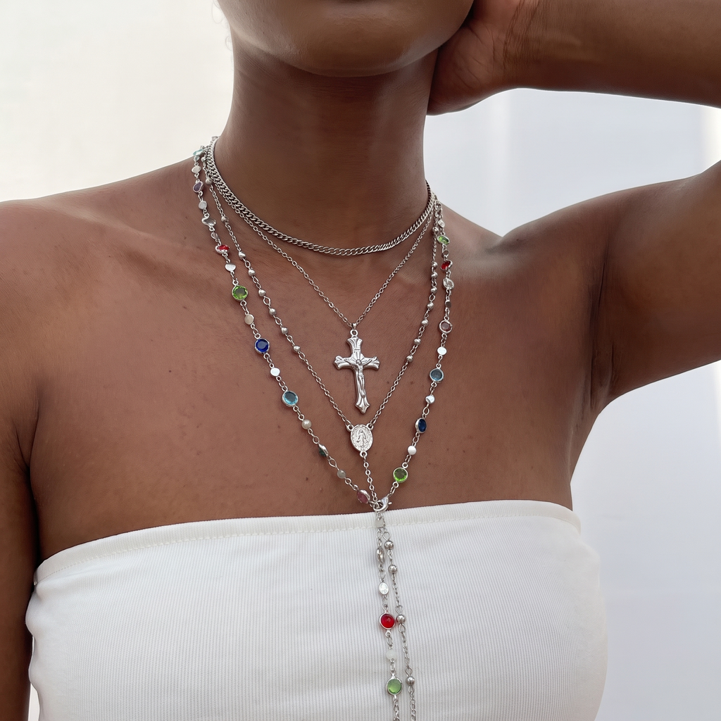 Layered Cross Necklace Set