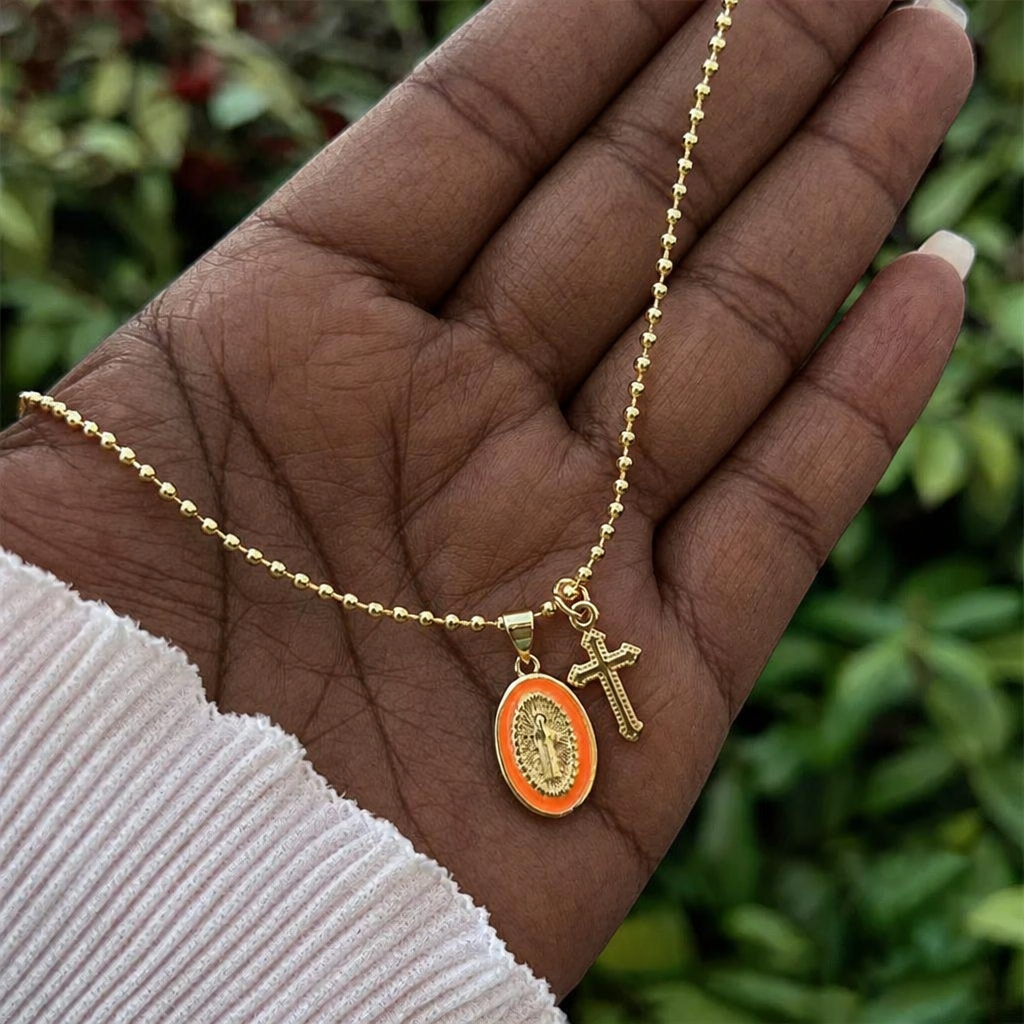 Dual-Faith Our Lady & Cross Necklace