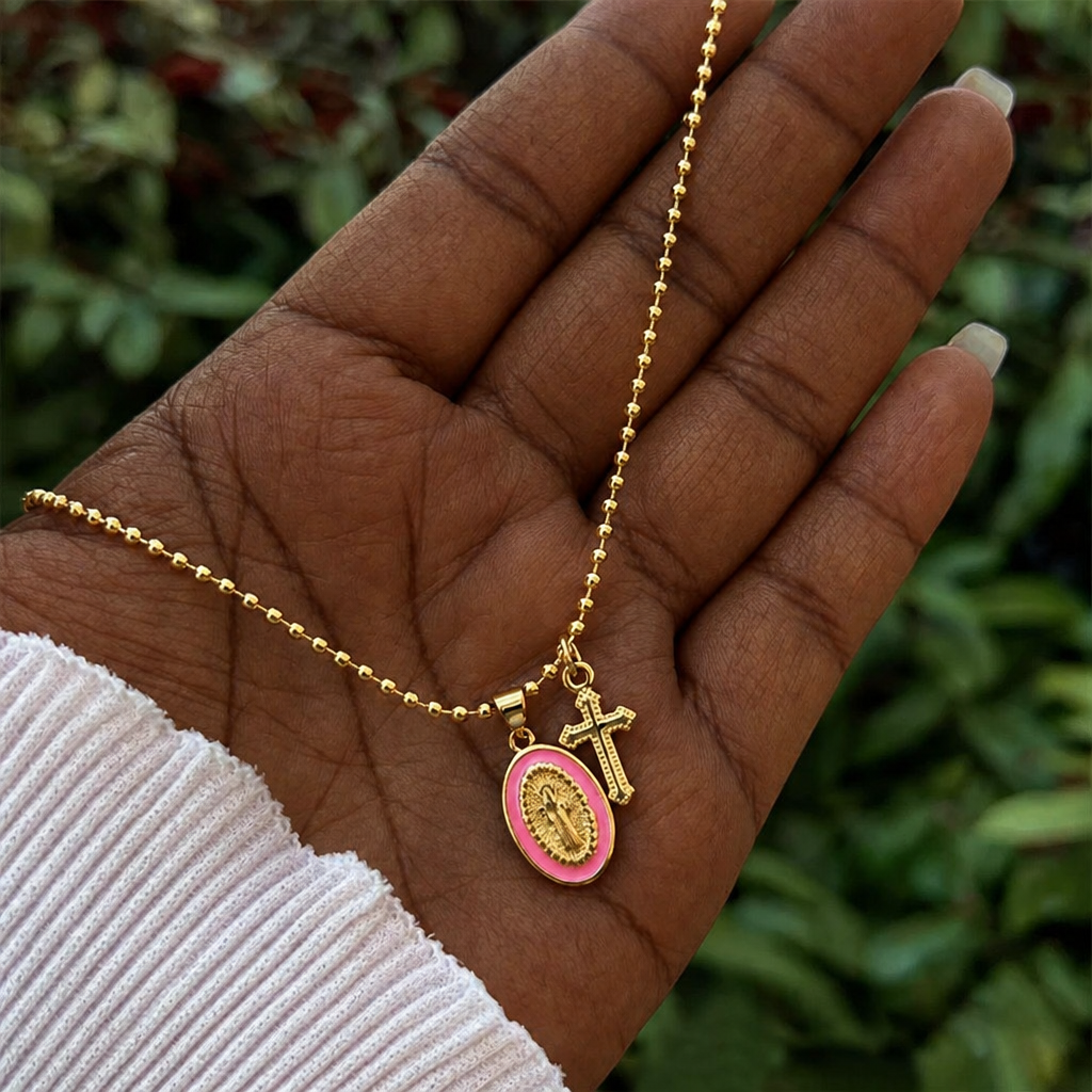 Dual-Faith Our Lady & Cross Necklace