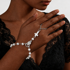 Gemstone Bead Crucifix Finger Chain Rosary Bracelet