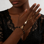 Gemstone Bead Crucifix Finger Chain Rosary Bracelet