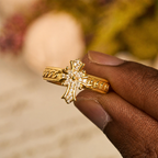 Zircon Cross Enamel Fleur-de-Lis Ring Set
