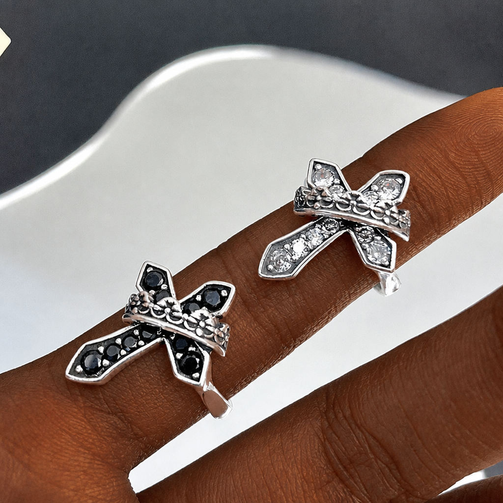 2colors Modern Ring with Cross & Regal Crown