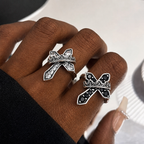 2colors Modern Ring with Cross & Regal Crown