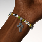 Colorful Glass & Ceramic Bead Bracelets with Cross and Saints Heart