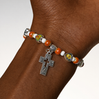 Colorful Glass & Ceramic Bead Bracelets with Cross and Saints Heart