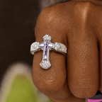 Central Cross Motif Ring with Cubic Zirconia Accents