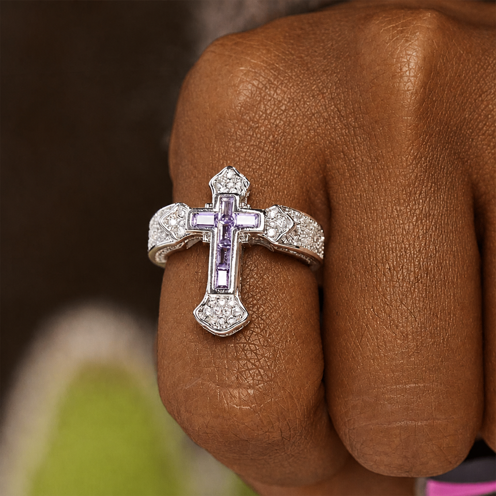 Central Cross Motif Ring with Cubic Zirconia Accents