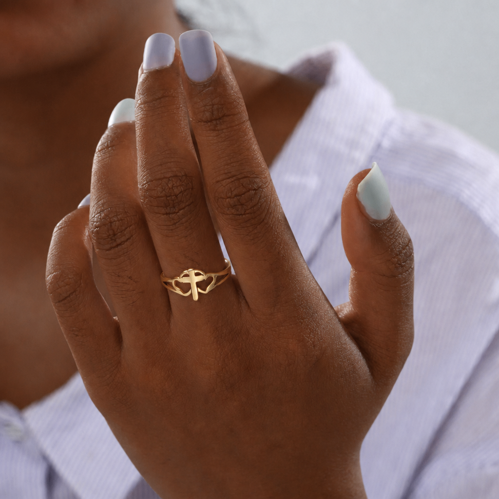 Cross & Heart Cutout Ring