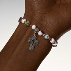 Colorful Glass & Ceramic Bead Bracelets with Cross and Saints Heart