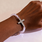 White & Peacock Blue Cross Bracelet