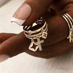 Shimmering Cross Charm Layered Band Ring