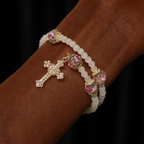 Floral Accent Memory Wire Rosary Bracelet